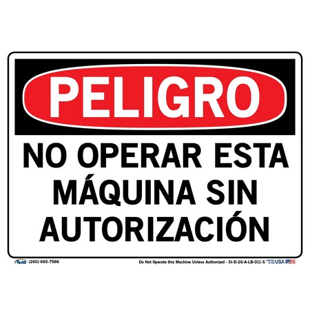 Vestil Vinyl Label Sign, 7-1/2" Height, 10-1/2" Width, Vinyl Label, Rectangle, Spanish SI-D-26-A-LB-011-S